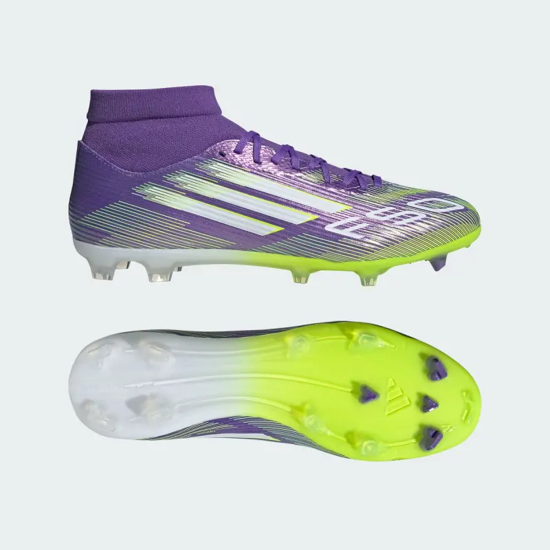 Adidas F50 League Mid-Cut FG/MG Purple Rush Cloud White Lucid Lemon-JI0886 Adidas F50 League Mid-Cut FG/MG Purple Rush Cloud White Lucid Lemon - Image 1