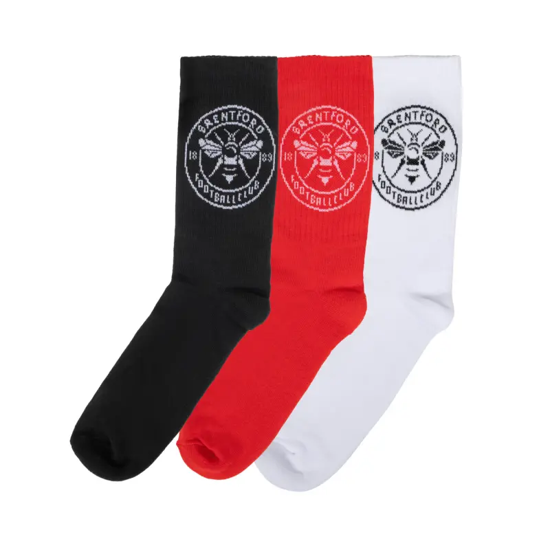 Brentford 3pk Crest Sport Socks (7-11) Collection - Brentford Football Shirts & Shoes