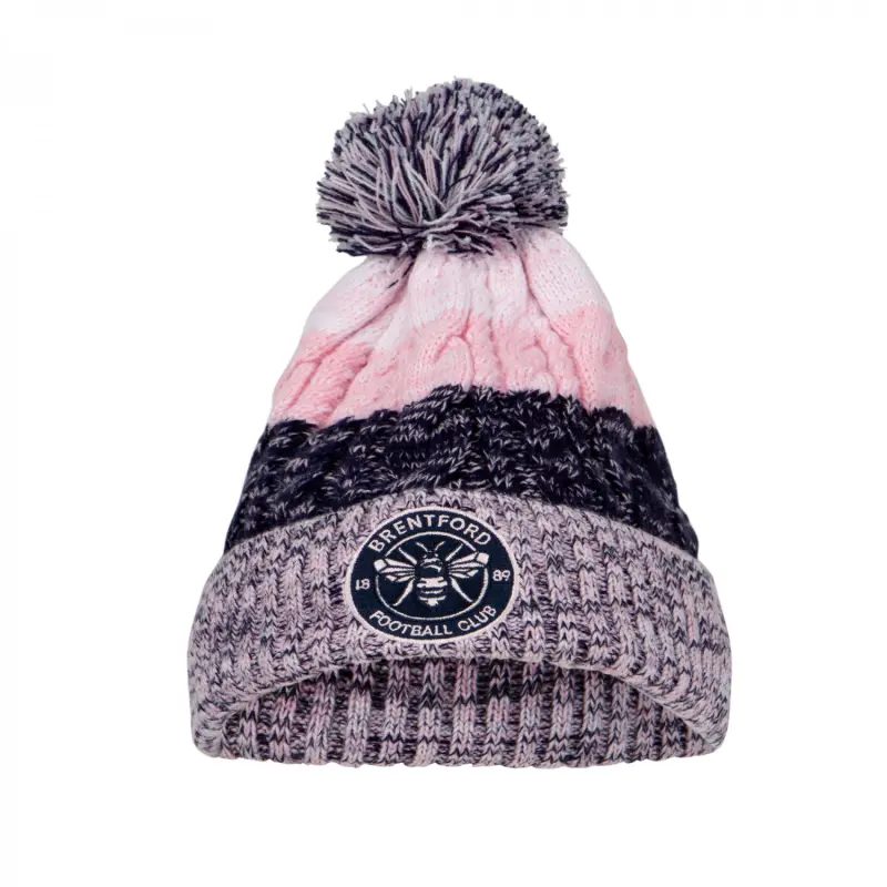 Brentford Stripe Beanie Pink/Grey Collection - Brentford Football Shirts & Shoes