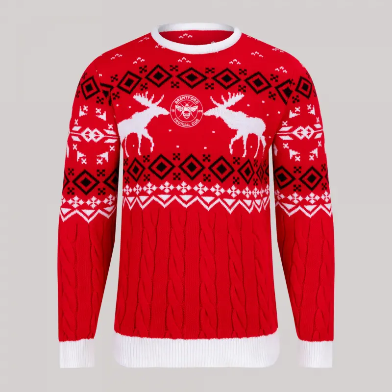 Christmas Reindeer Cable Knit Jumper 25-2500183 Collection - Brentford Football Shirts & Shoes