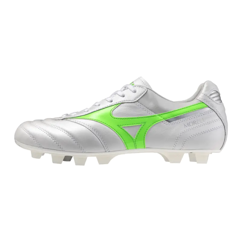 Mizuno MORELIA II JAPAN White/Neon Green/Galaxy Silver-P1GA250137 Collection - Brentford Football Shirts & Shoes Mizuno MORELIA II JAPAN White/Neon Green/Galaxy Silver-P1GA250137 Collection - Brentford Football Shirts & Shoes